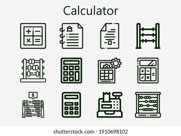 Premium set of calculator [S] icons. Simple calculator icon pack. Stroke vector illustration on a white background. Modern outline style icons collection of Cash register, Calculator, Abacus