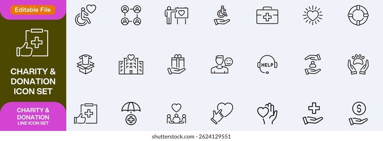 Premium set of charity line icons. Simple pictograms pack. Stroke vector illustration on a white background. Modern outline style icons set...
