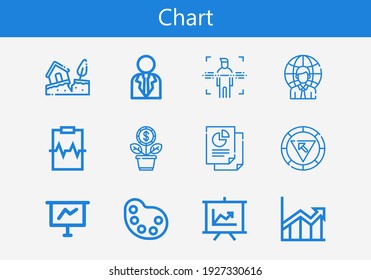 Juego premium de iconos de línea de gráfico. Paquete de iconos de gráfico simple. Ilustración vectorial de trazo sobre un fondo blanco. Moderna colección de iconos de estilo de contorno de Paleta, Terremoto, Crecimiento