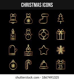 Premium set of Christmas gold stroke line icons. Web symbols for web sites and mobile app. Modern vector symbols, isolated on a white background.