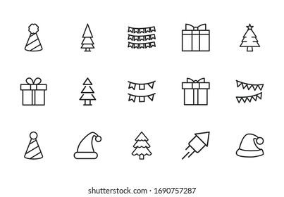 Premium set of Christmas line icons. Web symbols for web sites and mobile app. Modern vector symbols, isolated on a white background. Simple thin line signs.