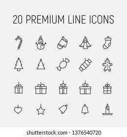 Premium set of Christmas toys line icons. Simple pictograms pack. Stroke vector illustration on a white background. Modern outline style icons collection