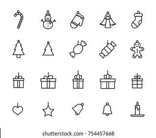 Premium set of Christmas toys line icons. Simple pictograms pack. Stroke vector illustration on a white background. Modern outline style icons collection. 