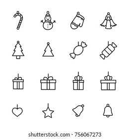 Premium set of Christmas toys line icons. Simple pictograms pack. Stroke vector illustration on a white background. Modern outline style icons collection. 