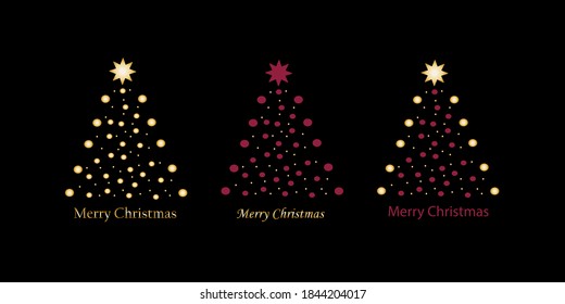 premium set of christmas trees on black background. christmas trees in golden burgundy color - vector illustration, eps