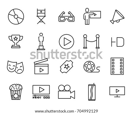Premium set of cinema line icons. Simple pictograms pack. Stroke vector illustration on a white background. Modern outline style icons collection.