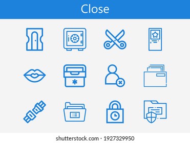 Premium set of close line icons. Simple close icon pack. Stroke vector illustration on a white background. Modern outline style icons collection of Seat belt, Padlocks, Safe deposit
