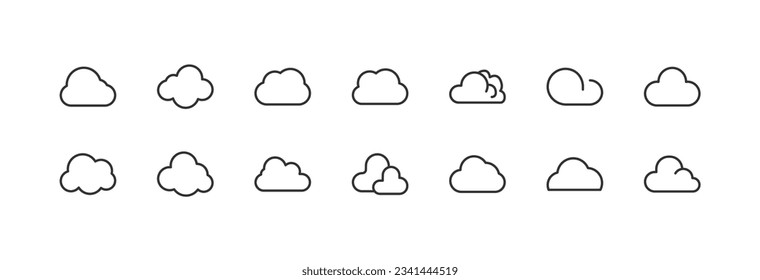 Conjunto premium de iconos de la línea de nube. Envase simple de pictogramas. Ilustración vectorial de trazo sobre un fondo blanco. Colección moderna de iconos de estilo de contorno.