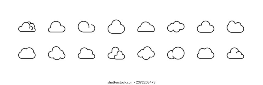 Premium-Set von Cloud-Line-Symbolen. Einfache Piktogrammpackung. Schlagt Vektorgrafik auf weißem Hintergrund. Moderne Kollektion von Symbolen im Kontrast.
