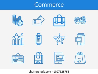 Premium set of commerce line icons. Simple commerce icon pack. Stroke vector illustration on a white background. Modern outline style icons collection of Money, Cargo ship