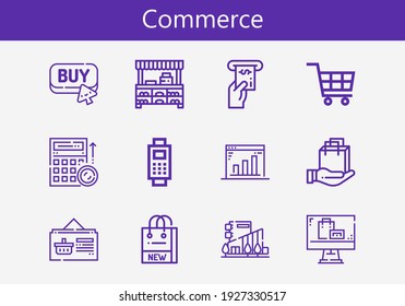 Premium set of commerce line icons. Simple commerce icon pack. Stroke vector illustration on a white background. Modern outline style icons collection of Mall, Payment, Buy