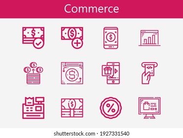 Juego premium de iconos de línea de comercio. Paquete de iconos de comercio simple. Ilustración vectorial de trazo sobre un fondo blanco. Moderno estilo de contorno iconos colección de dinero, botón Añadir