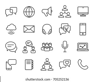 Premium-Satz von Kommunikationslinien-Symbolen. Einfache Piktogrammpackung. Schlagt Vektorgrafik auf weißem Hintergrund. Moderne Kollektion von Symbolen im Kontrast.