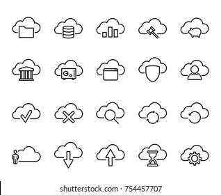 Premium set of computer cloud line icons. Simple pictograms pack. Stroke vector illustration on a white background. Modern outline style icons collection. 