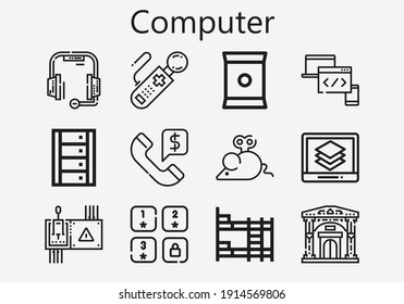 Premium set of computer [S] icons. Simple computer icon pack. Stroke vector illustration on a white background. Modern outline style icons collection of Call, Laptop, Headset, Game, Server
