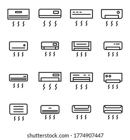 Juego premium de iconos de línea de acondicionador. Símbolos web para sitios web y aplicaciones móviles. Símbolos vectoriales modernos, aislados en un fondo blanco. Sencillos signos de línea delgada.