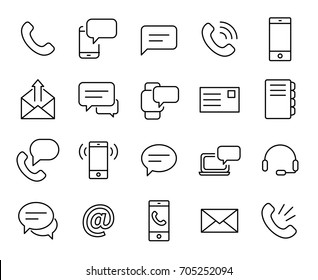 Premium set of contact us line icons. Simple pictograms pack. Stroke vector illustration on a white background. Modern outline style icons collection.