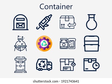 Premium set of container [S] icons. Simple container icon pack. Stroke vector illustration on a white background. Modern outline style icons collection of Ice box, Mailbox, Caulk gun, Mail box
