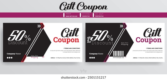 Premium set of coupons template, Gift coupon design for printing with coupon bar code, Promotion Illustration Set Ticket, Voucher, Discount Coupon, Gift Voucher Vector Drawing.