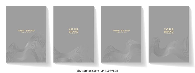 Premium set of cover design with grey background and silver lines for cover design, invitation, poster, flyer, wedding card, luxe invite, prestigious voucher, catalog, brochure. Luxury background.