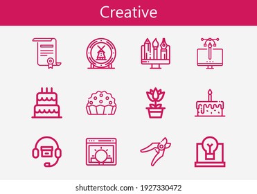 Premium set of creative line icons. Simple creative icon pack. Stroke vector illustration on a white background. Modern outline style icons collection of Design, Headphones