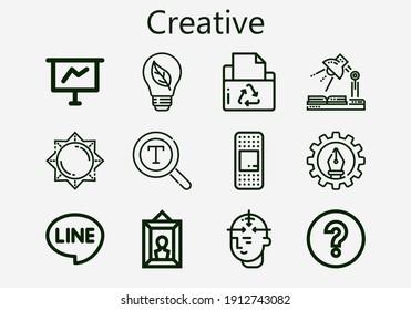 Premium set of creative [S] icons. Simple creative icon pack. Stroke vector illustration on a white background. Modern outline style icons collection of Graphic design, Line, Study, Mind