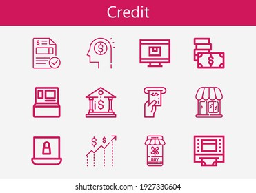 Premium set of credit line icons. Simple credit icon pack. Stroke vector illustration on a white background. Modern outline style icons collection of Money, Shop, Invoice