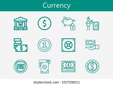 Premium set of currency line icons. Simple currency icon pack. Stroke vector illustration on a white background. Modern outline style icons collection of Money, Coin