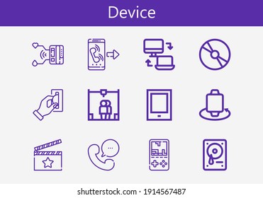 Premium set of device line icons. Simple device icon pack. Stroke vector illustration on a white background. Modern outline style icons collection of Call, Responsive, Cd, Gameboy, Phone