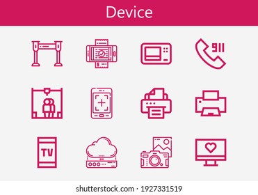 Premium set of device line icons. Simple device icon pack. Stroke vector illustration on a white background. Modern outline style icons collection of Call, Monitor, Bill
