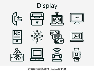 Premium set of display [S] icons. Simple display icon pack. Stroke vector illustration on a white background. Modern outline style icons collection of Call, Laptop, Ebook, Phone, Computer, Data