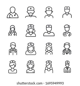 Premium set of doctor line icons. Web symbols for web sites and mobile app. Modern vector symbols, isolated on a white background. Simple thin line signs.