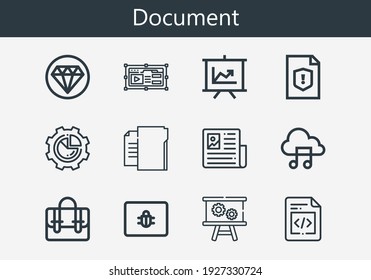 Conjunto premium de iconos de línea de documento. Paquete de iconos de documento simple. Ilustración vectorial de trazo sobre un fondo blanco. Colección de iconos modernos de estilo de contorno de periódico, archivo de música