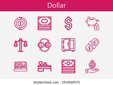 Premium set of dollar line icons. Simple dollar icon pack. Stroke vector illustration on a white background. Modern outline style icons collection of Money, Coin, Refund, Dollar, Safebox, Piggy bank
