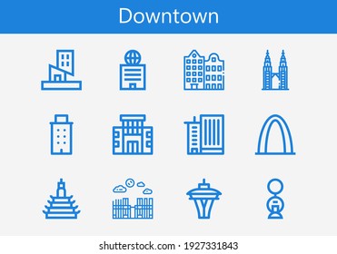 Premium set of downtown line icons. Simple downtown icon pack. Stroke vector illustration on a white background. Modern outline style icons collection of Building, Office building