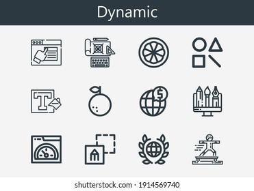 Premium set of dynamic line icons. Simple dynamic icon pack. Stroke vector illustration on a white background. Modern outline style icons collection of Design, Graphic design, Speed, Sport