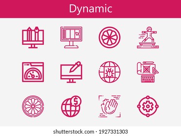 Juego premium de iconos de línea dinámica. Paquete de iconos dinámico simple. Ilustración vectorial de trazo sobre un fondo blanco. Moderna colección de iconos de estilo de contorno de diseño gráfico, Diseño