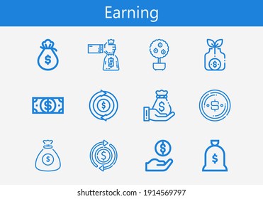Premium set of earning line icons. Simple earning icon pack. Stroke vector illustration on a white background. Modern outline style icons collection of Money tree, Dollar, Refund, Money bag