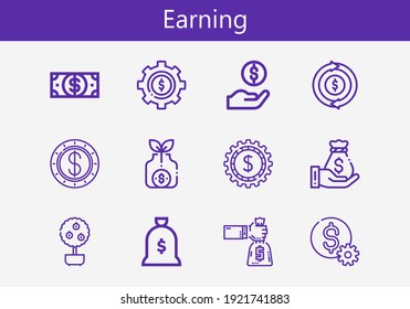 Premium set of earning line icons. Simple earning icon pack. Stroke vector illustration on a white background. Modern outline style icons collection of Money tree, Dollar, Refund, Money bag