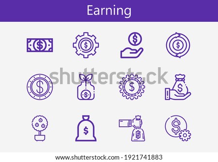 Premium set of earning line icons. Simple earning icon pack. Stroke vector illustration on a white background. Modern outline style icons collection of Money tree, Dollar, Refund, Money bag