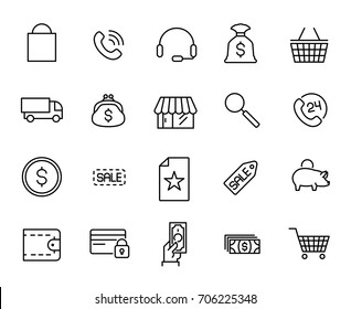 Premium set of e-commerce line icons. Simple pictograms pack. Stroke vector illustration on a white background. Modern outline style icons collection.