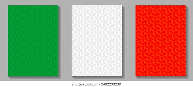 Diseño de portada elegante y de primera calidad para invitación, diseño de portada, capas, menú, cuaderno, tarjetas. Modelos de diseño navideño de lujo con un patrón geométrico 3d rojo, verde y blanco.