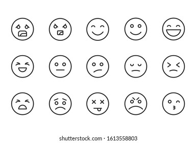 Premium set of emoji line icons. Web symbols for web sites and mobile app. Modern vector symbols, isolated on a white background. Simple thin line signs.