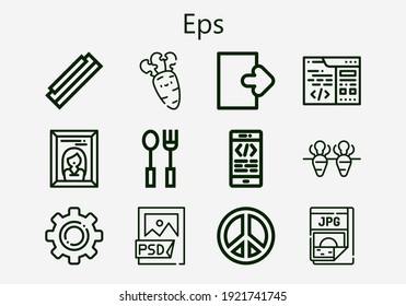 Premium set of eps [S] icons. Simple eps icon pack. Stroke vector illustration on a white background. Modern outline style icons collection of Jpg, Carrot, Harmonica, Coding, Logout, Psd file