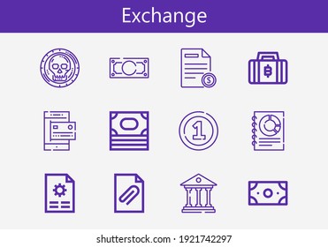 Premium set of exchange line icons. Simple exchange icon pack. Stroke vector illustration on a white background. Modern outline style icons collection of Coin, Money, Bank, Bitcoin, Payment method