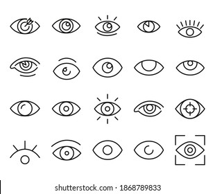 Premium set of eye line icons. Simple pictograms pack. Stroke vector illustration on a white background. Modern outline style icons collection.