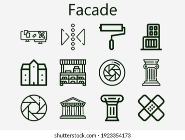 Premium set of facade [S] icons. Simple facade icon pack. Stroke vector illustration on a white background. Modern outline style icons collection of Pantheon, Shopping center, Column, Balcony