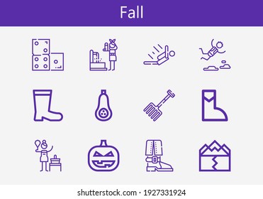 Premium set of fall line icons. Simple fall icon pack. Stroke vector illustration on a white background. Modern outline style icons collection of Domino, Skydiving, Butternut squash