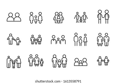 Premium set of family line icons. Web symbols for web sites and mobile app. Modern vector symbols, isolated on a white background. Simple thin line signs.