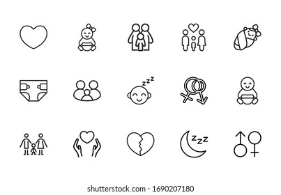 Premium set of Family line icons. Web symbols for web sites and mobile app. Modern vector symbols, isolated on a white background. Simple thin line signs.
